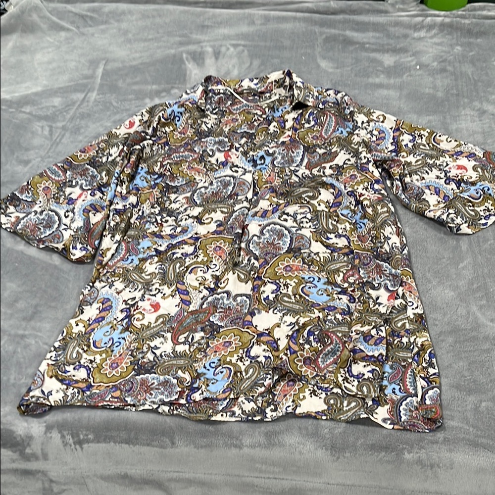 Zara Multicolor Paisley Button-Up Shirt - Cream, Blue, Brown, Red